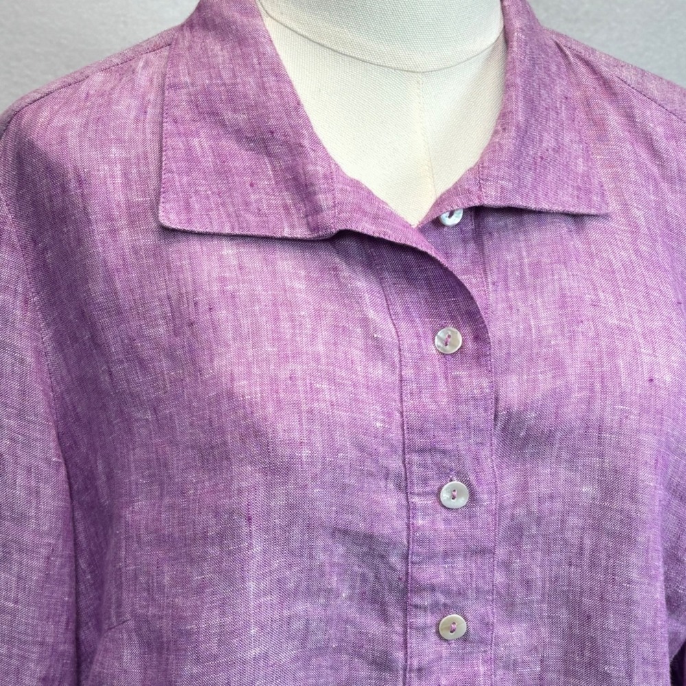 Chico's Linen Tunic Top Purple Lavender Button Front Coastal Lagenlook Sz‎ 1 - Picture 3 of 10